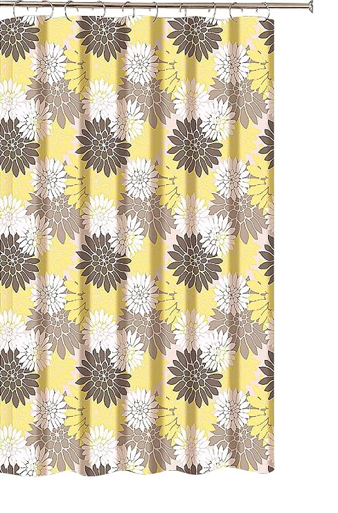 Decorative Floral Fabric Shower Curtain Brown Taupe Yellow White