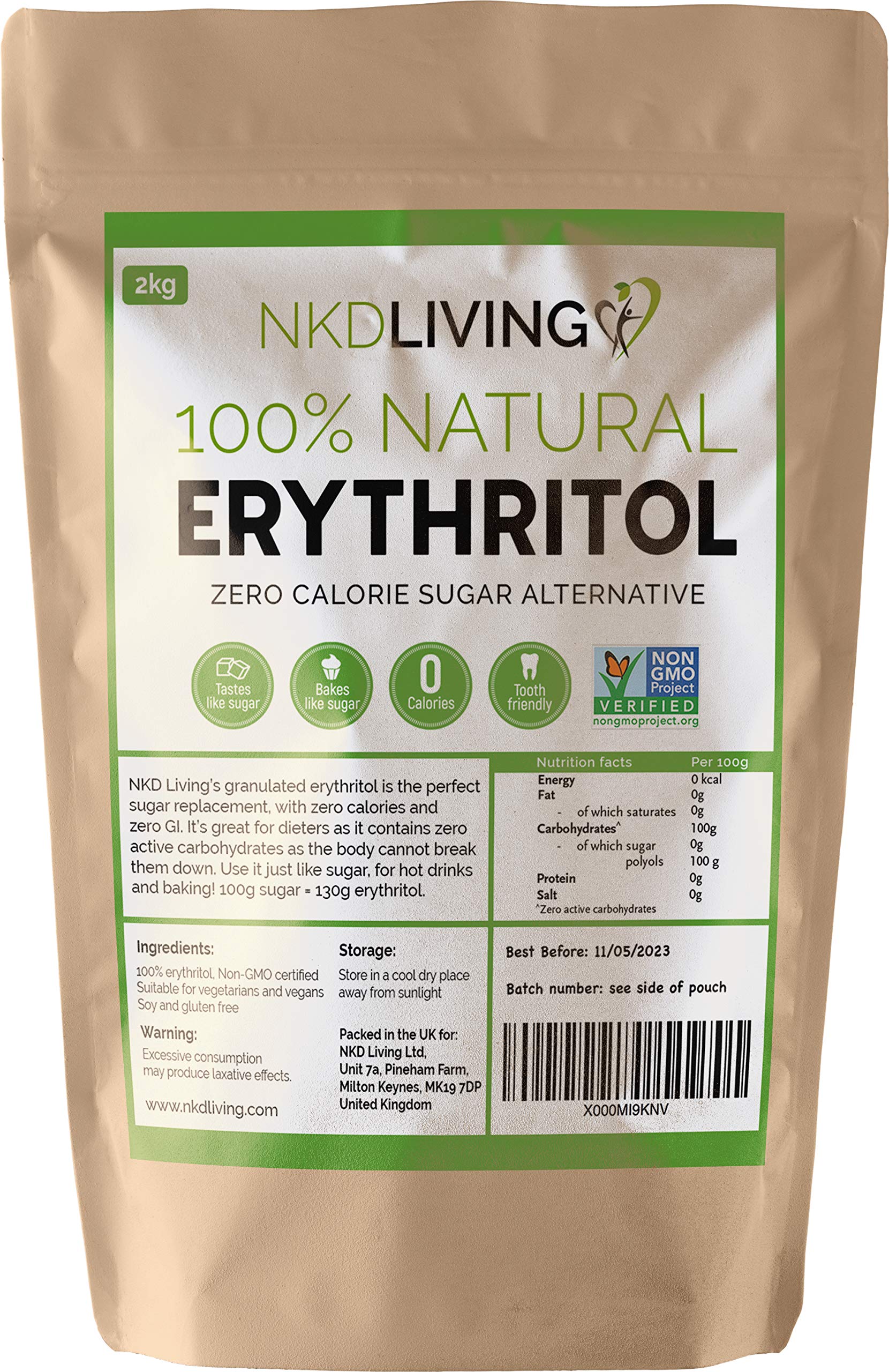 100 Natural Erythritol 2 Kg (4.4 lb) Granulated Zero 100 Natural Erythritol 2 Kg (4.4 lb) Granulated Zero