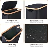 iEGrow 65L Slim Laundry Basket with Lid Bamboo Handles Narrow Tall Design view 5