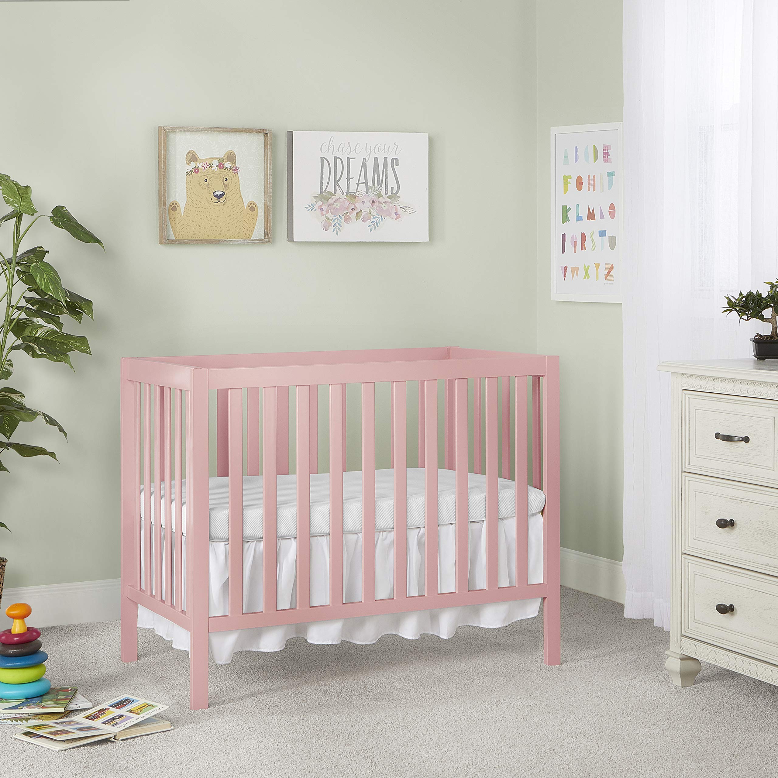 Dream On Me, Edgewood 4-in-1 Convertible Mini Crib, Dusty Pink
