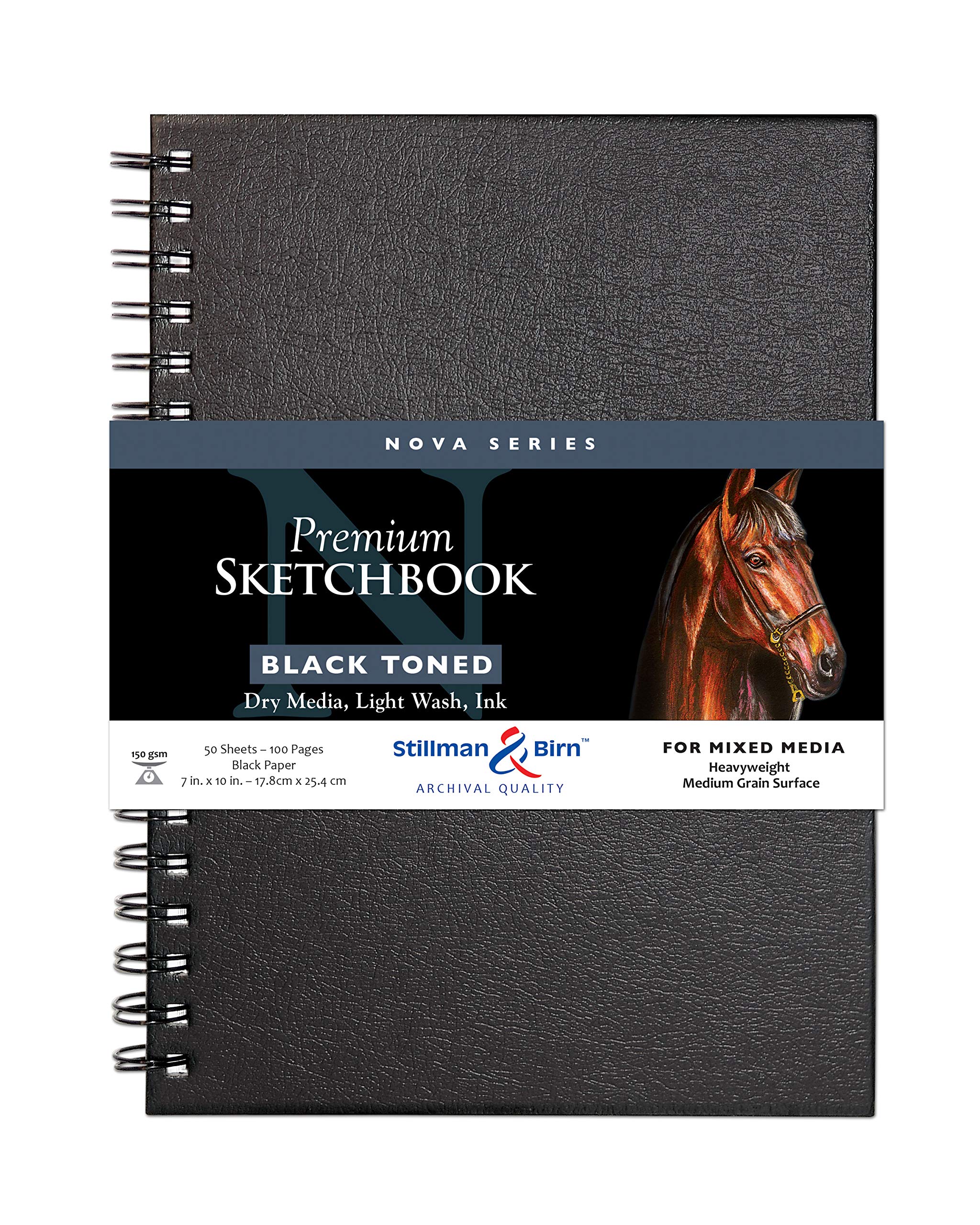 Stillman & Birn Black Nova Series Wirebound Sketchbook, 7" x 10", 150 GSM (Heavyweight), Paper, Medium Grain Surface