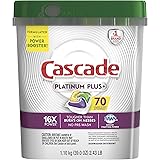 Cascade Platinum Dishwasher Pods, ActionPacs Dishwasher Detergent with Dishwasher Cleaner Action, Lemon Platinum Plus, 70 Cou