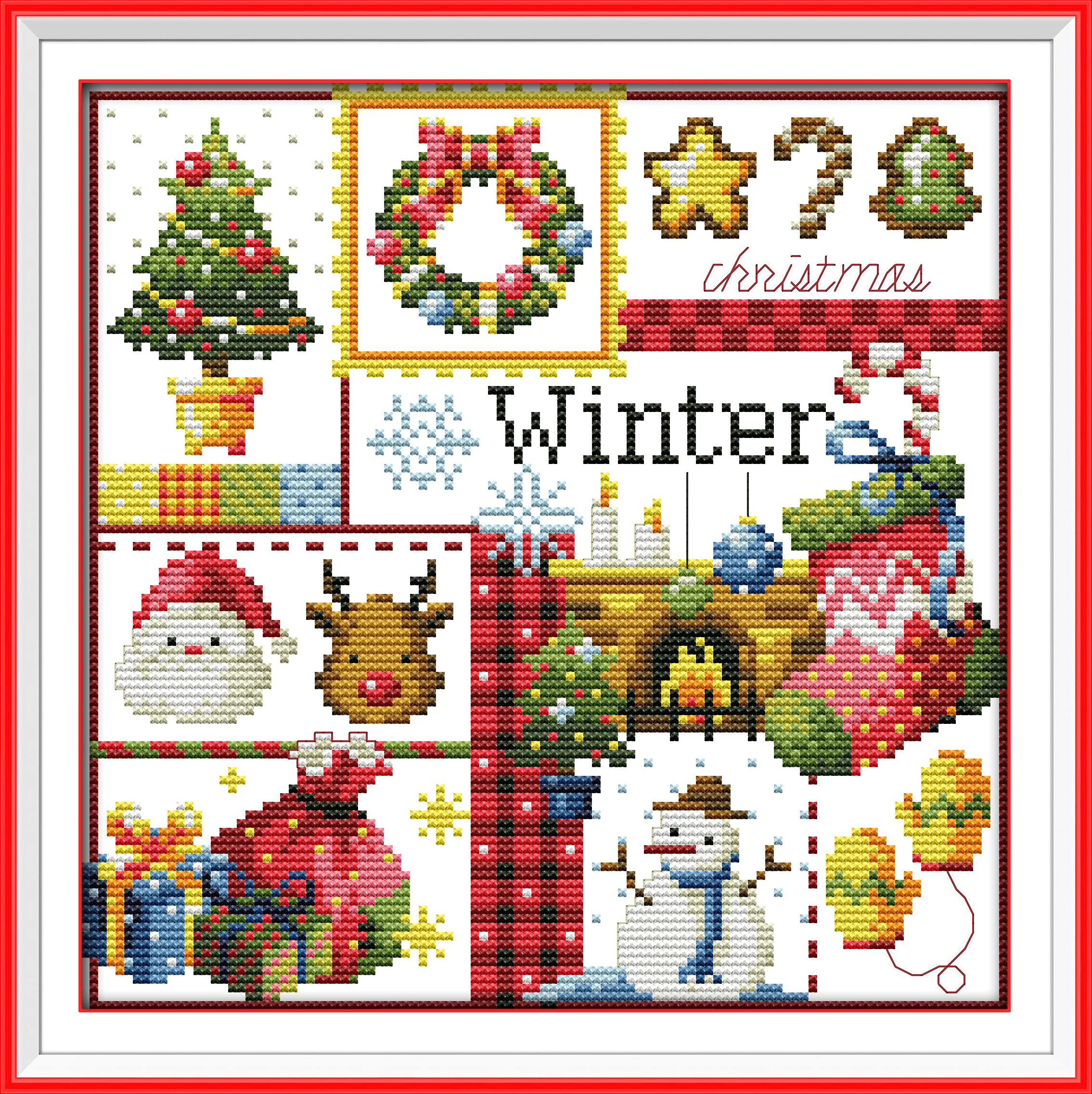 OWN4B Cross Stitch Kits Stamped, Winter Printed Pattern 11CT 13.4x13.4 inch DIY Embroidery Kit