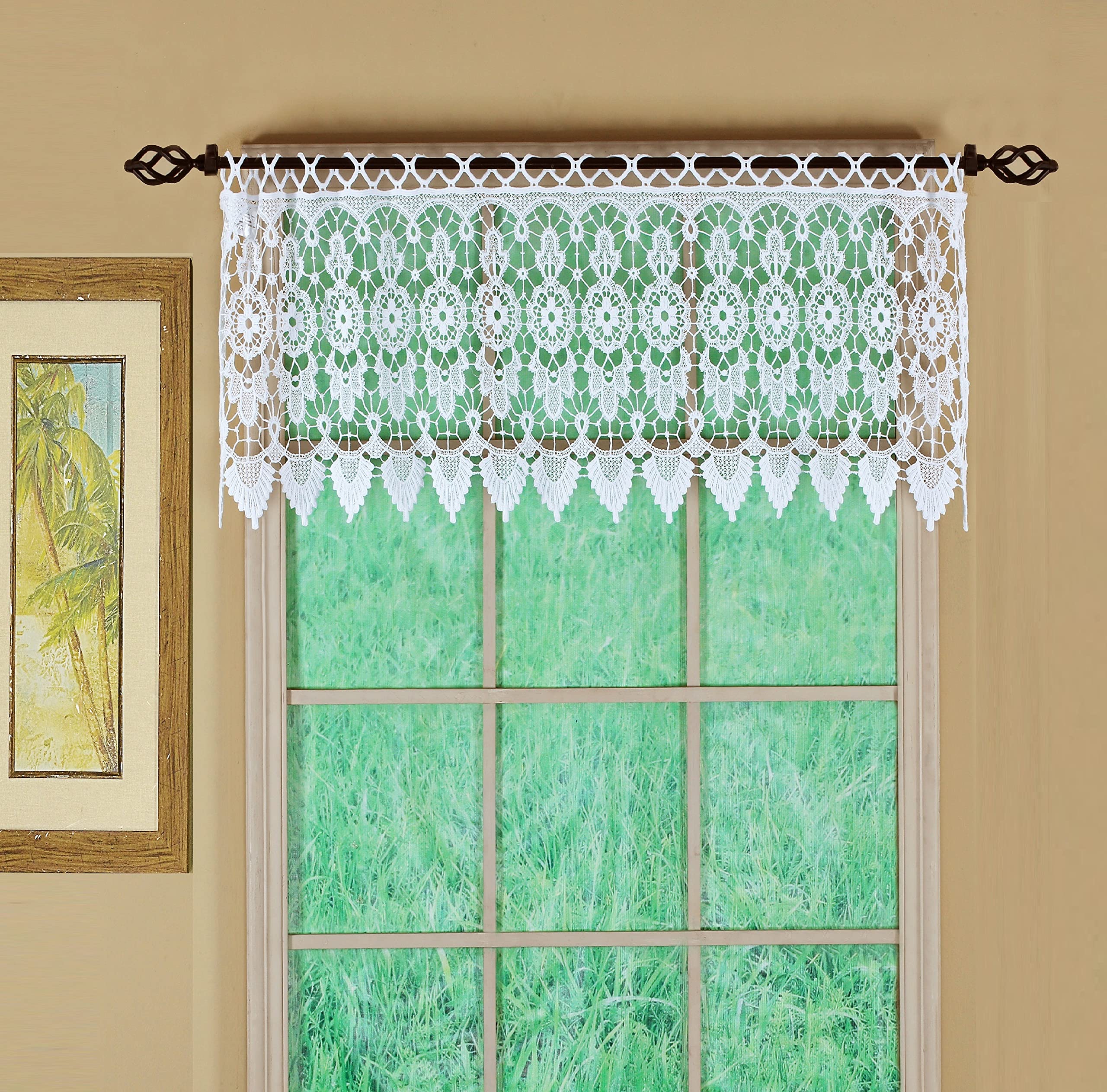 Today's Curtain Medallion Macramé Tailored Valance 16",White,48W x 16L