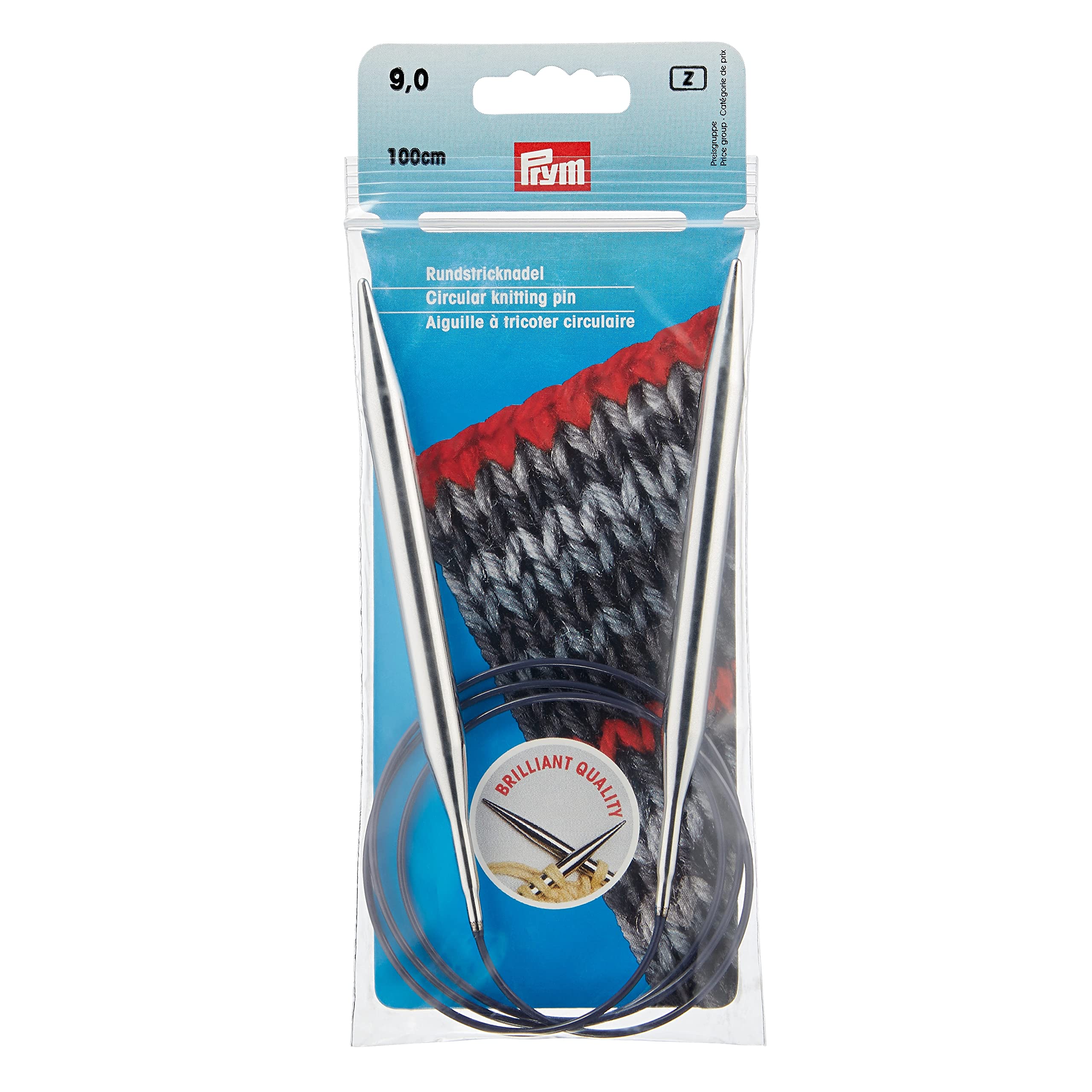 Circular Knitting pins Brass 100 cm 9.00 mm Silver col