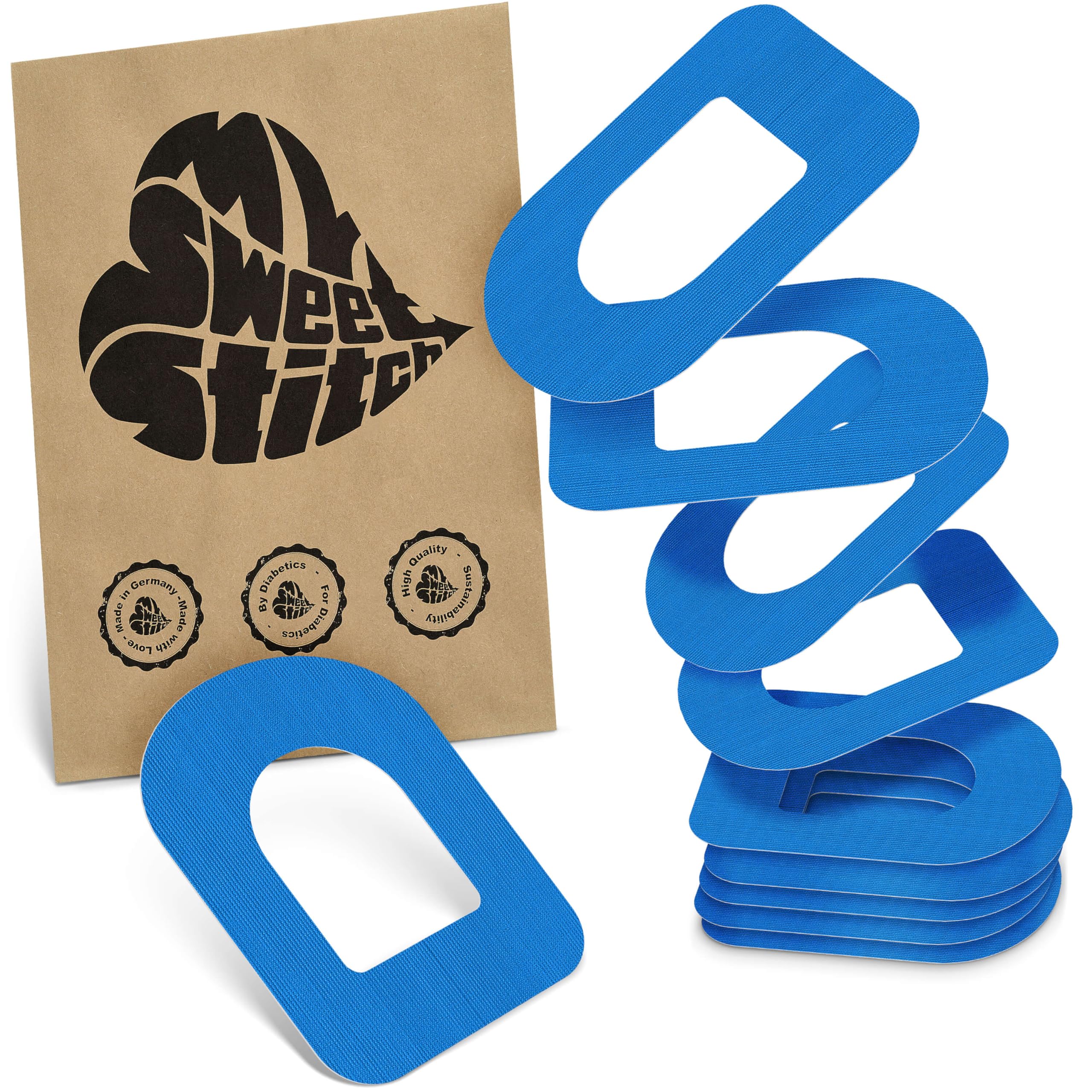 MySweetStitch - 10 x Omnipod Patches, Ring Patch Ø 95 x 72mm, Waterproof, Breathable, Skin-Friendly, Made in Germany, Blue