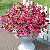 Artificial Flowers Fake Plants for Outdoors Decoration, 12 Bundles Silk Morning Glory with Eucalyptus Realistic UV Resistant Fuchsia Faux Flowers for Outside Planter Yard Patio Garden Home Indoor Urn