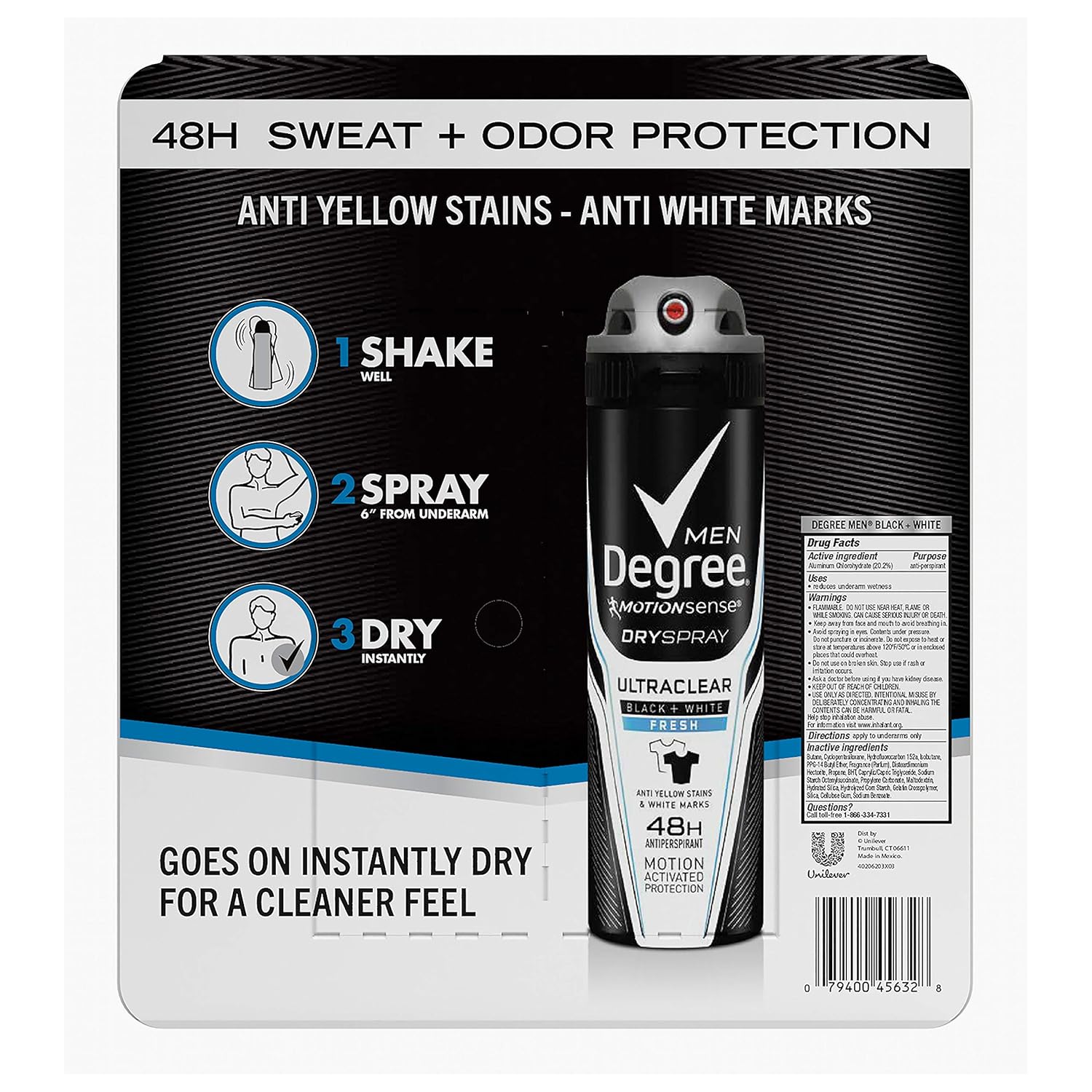 Degree Men Antiperspirant Deodorant Dry Spray UltraClear Black+White 3.8 oz 3 count : Beauty