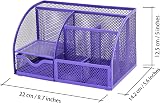 EXERZ Desk Organiser Mesh Desk Tidy Caddy 7 Compartments Purple view 2