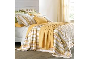BrylaneHome Bedding Lightweight All Season Florence Quilted Oversized 100% Cotton Ultra Supreme Softness Bedspread - King, Dandelion Stripe