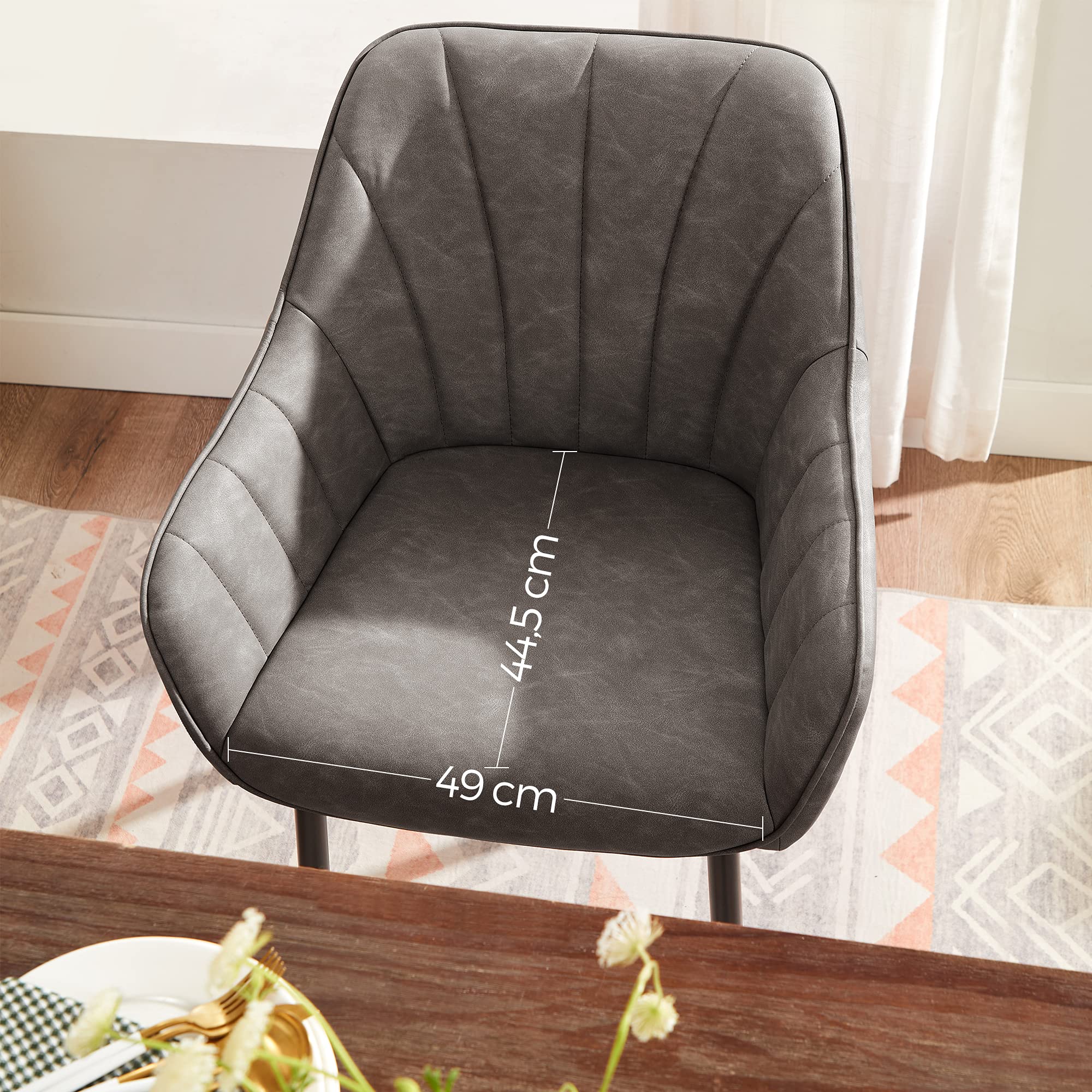 SONGMICS Esszimmerstuhl, Sessel, Loungesessel, mit Armlehne, PU-Bezug, bis 110 kg belastbar, Metallbeine, für Esszimmer, Küche, Wohnzimmer, Schlafzimmer, grau LDC079G01 6