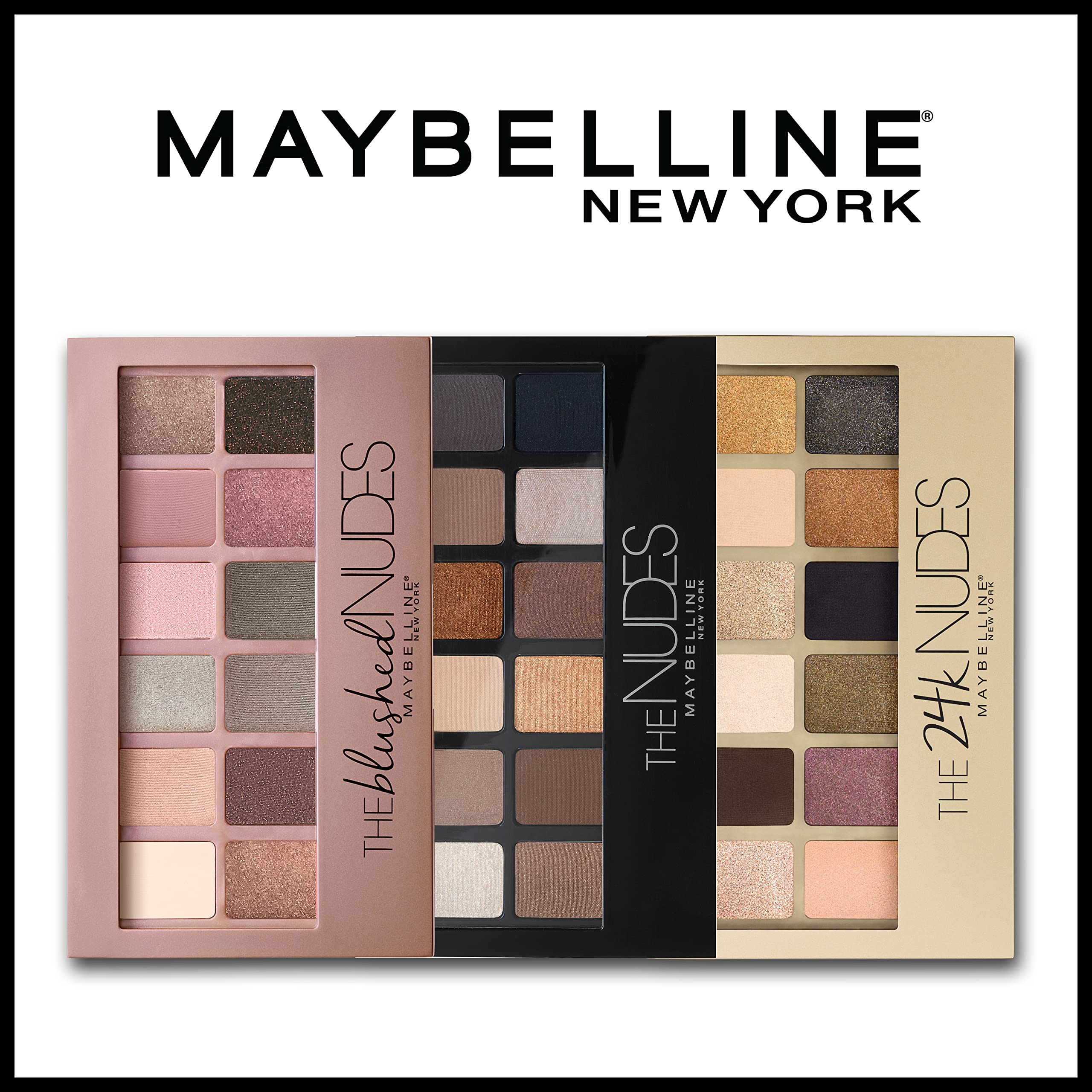 MAYBELLINE The Blushed Nudes Eyeshadow Palette Makeup, 12 Pigmented Matte & Shimmer Shades, Blendable Powder, 1 Count