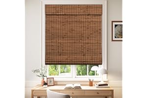 LazBlinds Cordless Blackout Bamboo Roman Shades, Room Darkening Blinds for Interior Windows, Thermal Insulated Roll Up Bamboo Blinds for Home & Patio, 30" W x 64" H, Penang Teak