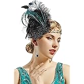 BABEYOND Art Deco 1920s Flapper Headpiece Roaring 20s Great Gatsby Feather Headband 1920s Flapper Gatsby Accessories (Black)