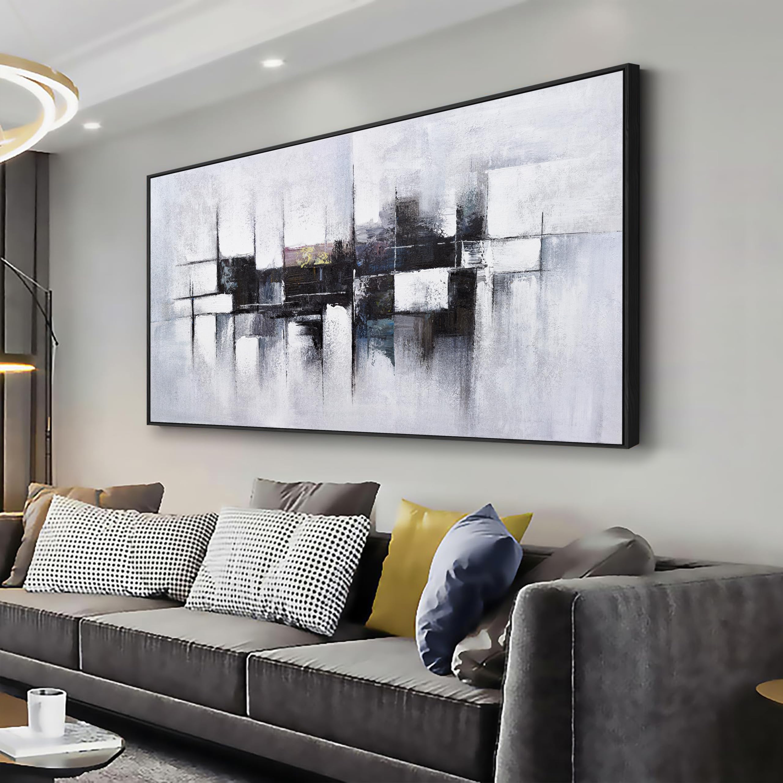 Photo 1 of ***FACTORY SEALED*** Abstract Wall Art Grey White Black Color Block Modern Minimalist Wall Decor Framed Artwork Canvas Painting Art Wall Decor for Living Room Bedroom Office 20x40 inch