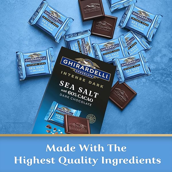 GHIRARDELLI INTENSE DARK SEA SALT 60% CACAO SQUARES, 4.1 OZ BAG (PACK OF 6) – DARK CHOCOLATE CANDY WITH SEA SALT FOR GIFTING & SHARING