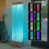 Alpine Corporation MLT134SL Indoor Floor Bubble Wall Water Fountain with Color-Changing LED Lights and Remote, 72", Silver