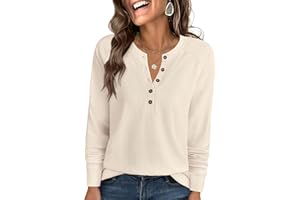 ANRABESS Women's Long Sleeve Waffle Knit Shirts Dressy Casual Loose Button Up V Neck Henley Tops 2025 Fall Basic Tee Blouse