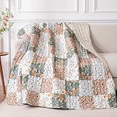 Exclusivo Mezcla Reversible Boho Quilted Throw Blanket, 50"x 60" | Lightweight Summer Quilt Throw, Designed for Bed/ Couch/ Sofa, Camel Patchwork Pattern