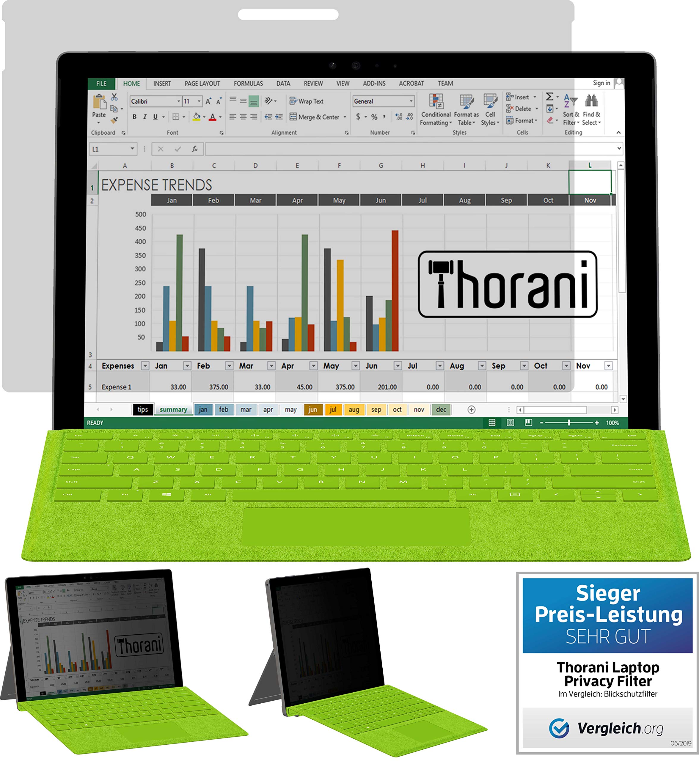 Thorani Privacy Filter Film – Privacy Film Protects Against Unwanted Looks (Transparent, Surface Pro 7/7+ (12.3)