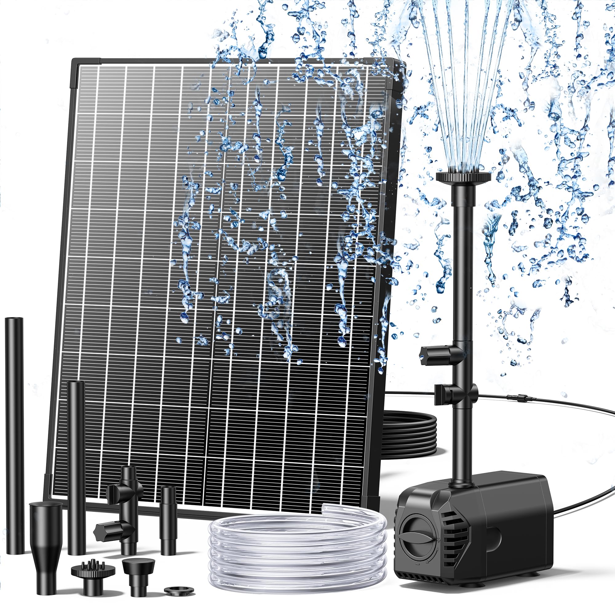 Photo 1 of Biling 20W Solar Fountain Pump, Solar Pond Pump Equipped Filtration and Anti-Dry Protection, Solar Pond Fountain with PVC Tubing Various Nozzles Accessories for Water Garden & Pond Pumps