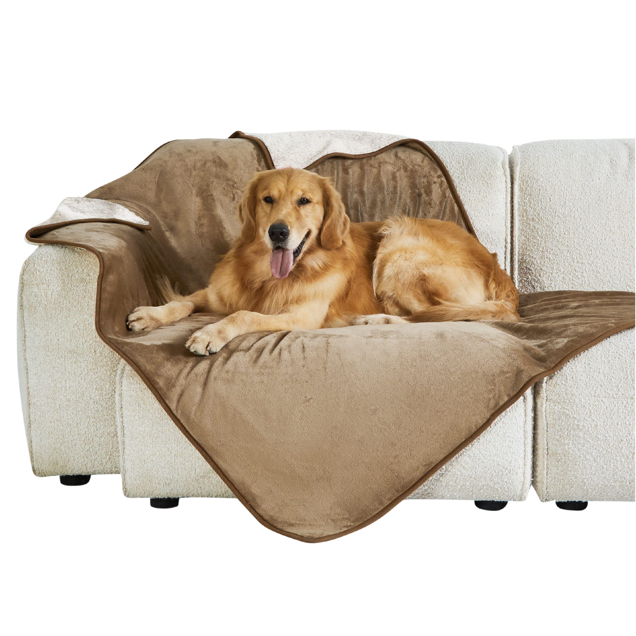 LE SURE Waterproof Fleece Blanket Washable - 152x127cm Large Blanket For Kids and Large Dogs, Personalised Dog Throw Protects Bed and Sofa with Soft Plush, Camel — image 1