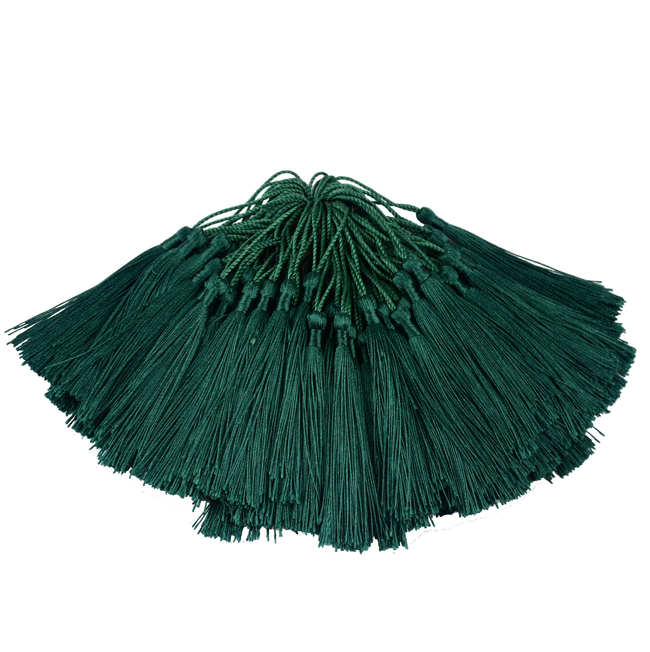 100pcs 13cm/5 Inch Silky Floss bookmark Tassels with 2-Inch Cord Loop and Small Chinese Knot for Jewelry Making, Souvenir, Bookmarks, DIY Craft Accessory (Dark Green)