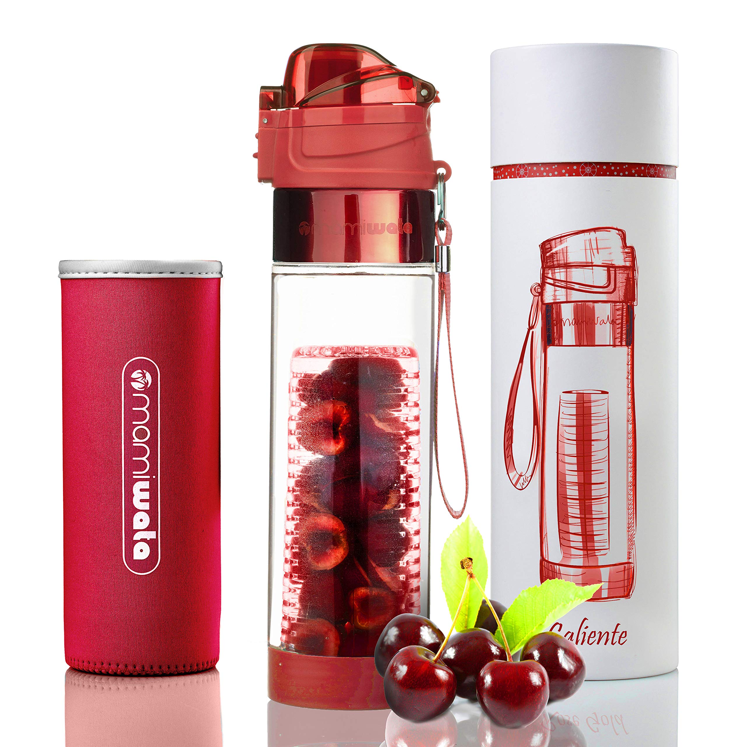 MAMI WATA Fruit Infuser Water Bottle – Unique Stylish Design – Includes Fruit Infused Water recipes eBook & Insulating sleeve – Bottom water Infusion for Enhanced Flavor – Beautiful Gift Box