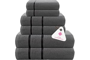 CASA COPENHAGEN Eternal 6 Pieces Towel Set- Pine Grey, 500 GSM 2 Bath Towel 2 Hand Towel 2 Washcloth, Designed in Denmark Made of Soft Egyptian Cotton for Bathroom, Kitchen & Shower