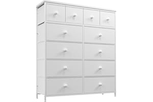 Romorgniz Dressers for Bedroom with 12 Drawers, Fabric Dressers & Chests of Drawers, Sturdy Metal Frame, Wood Top, Entryway, Bedroom Furniture (White)