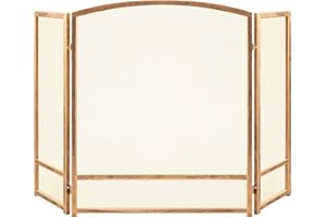Best Choice Products 47.5x27.25in 3-Panel Simple Steel Mesh Fireplace Screen, Fire Spark Guard Grate for Living Room Home Decor w/Rustic Worn Finish - Antique Gold