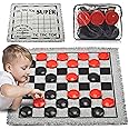 QuadPro Giant Checkers Board Game Set,3 in 1 Jumbo Tic Tac Toe Game,Classic Checkers Board Game for Kids & Adults,Large Checkers Rug Game Mat,Indoor Outdoor Yard Game for Family Camping Party