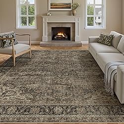 WondRg 8x10 Washable Brown Vintage Area Rug for