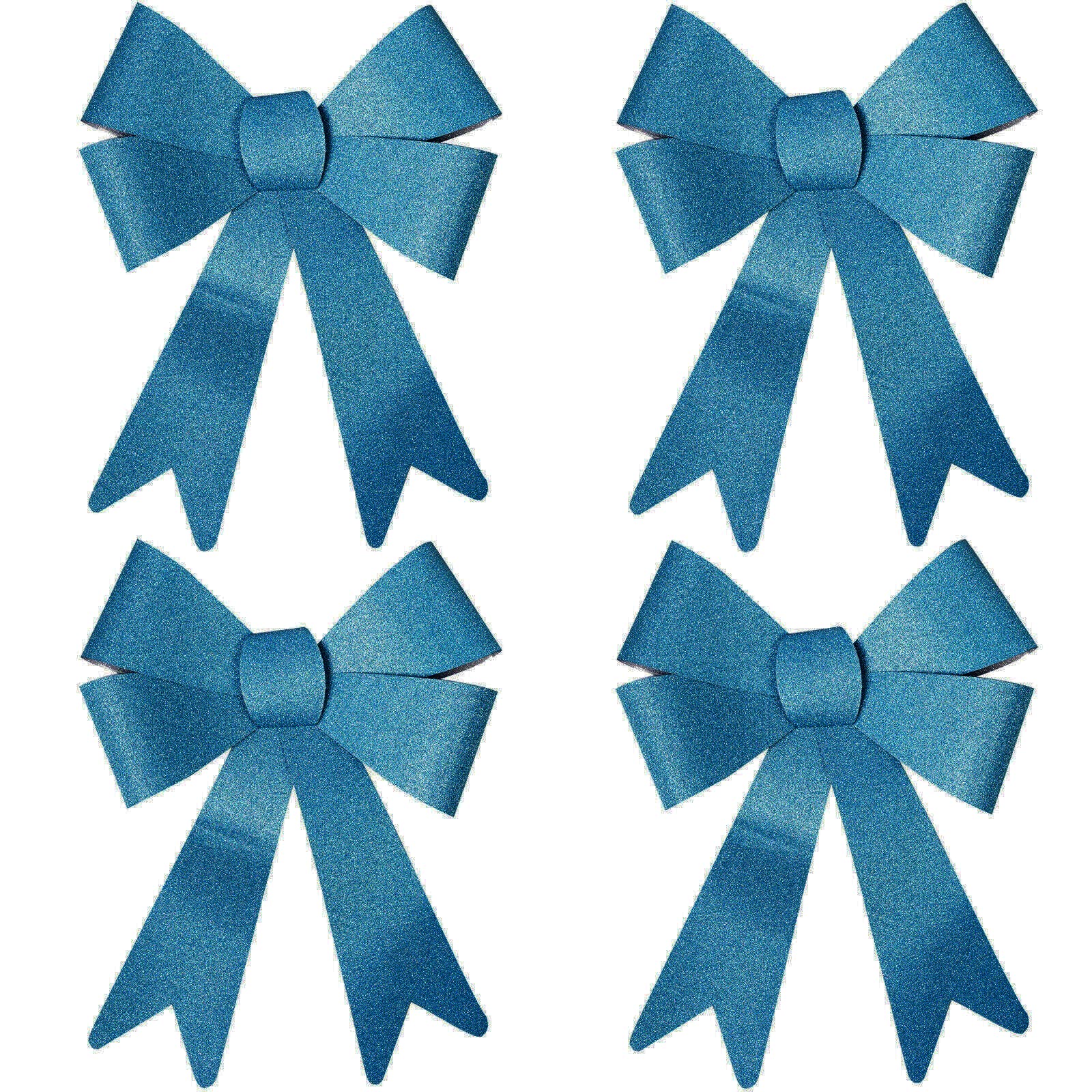Robelli Christmas Glitter Bow Decorations - Pre-tied For Tree/Gifts/Table etc (4 Med Turquoise)