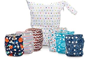 Simple Being Reusable Cloth Diapers, Double Gusset, One Size Adjustable, Washable Soft Absorbent, Waterproof Cover, Eco-Friendly Unisex Baby Girl Boy, six 4-Layers Microfiber Inserts (Space)
