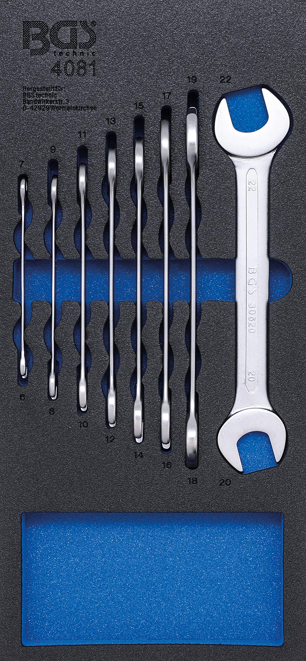 BGS 4081 | Tool Tray 1/3: Double Open End Spanner Set | 6 - 22 mm | 8 pcs.