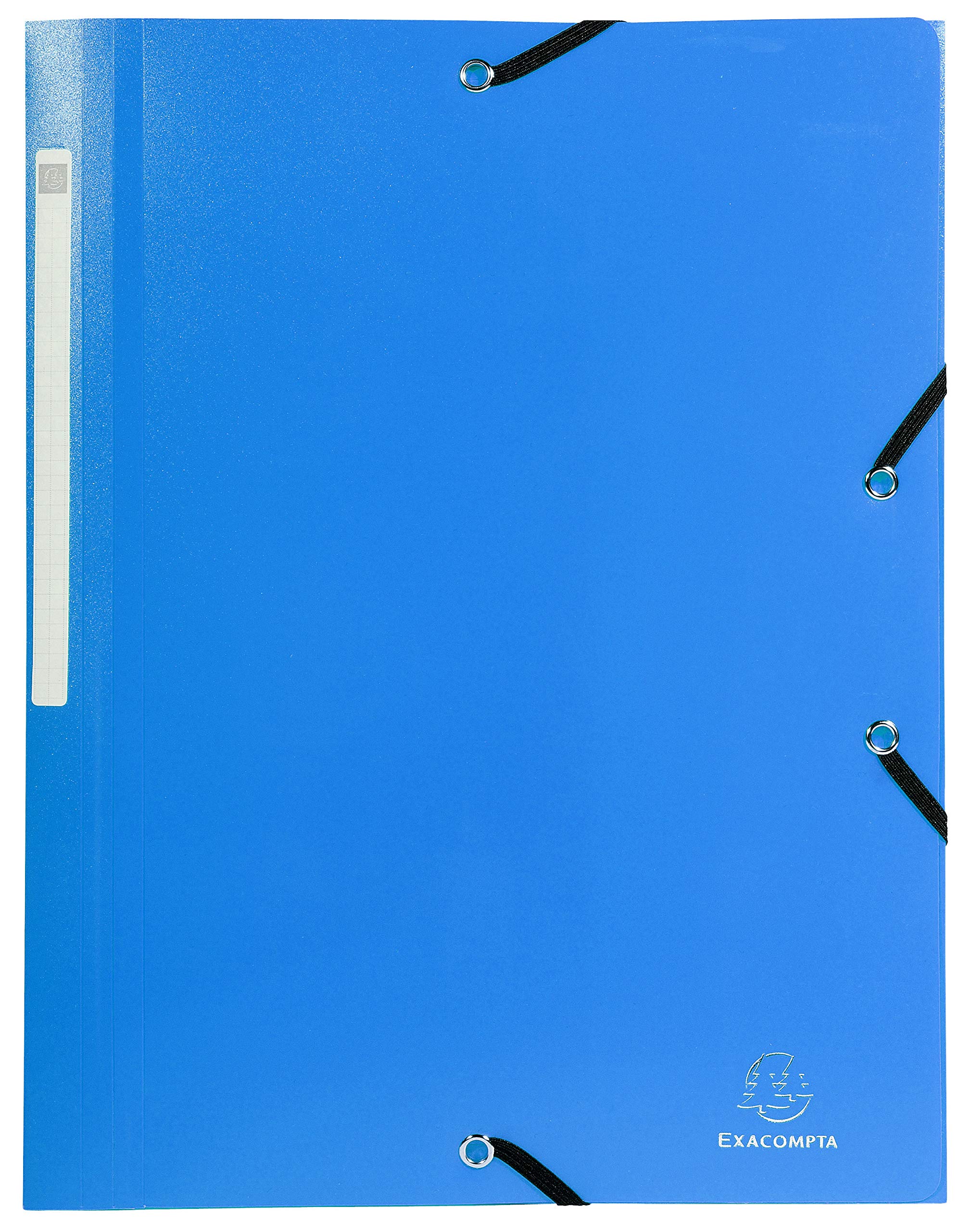 Exacompta - Ref 55802E - Opaque PP Elasticated 3-Flap Folders - Suitable for A4 Documents, 0.5mm Polypropylene, Spine Label, Suitable for Confidentiality - Light Blue
