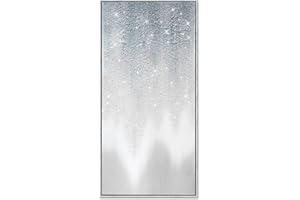 Sofoney - Silver Framed Gray Abstract Canvas Wall Art, Hand Painted Gradient Silver Abstract Oil Painting with Sand Grain and Glitter, Large Vertical Wall Decor for Living Room Bedroom - 40"x20"