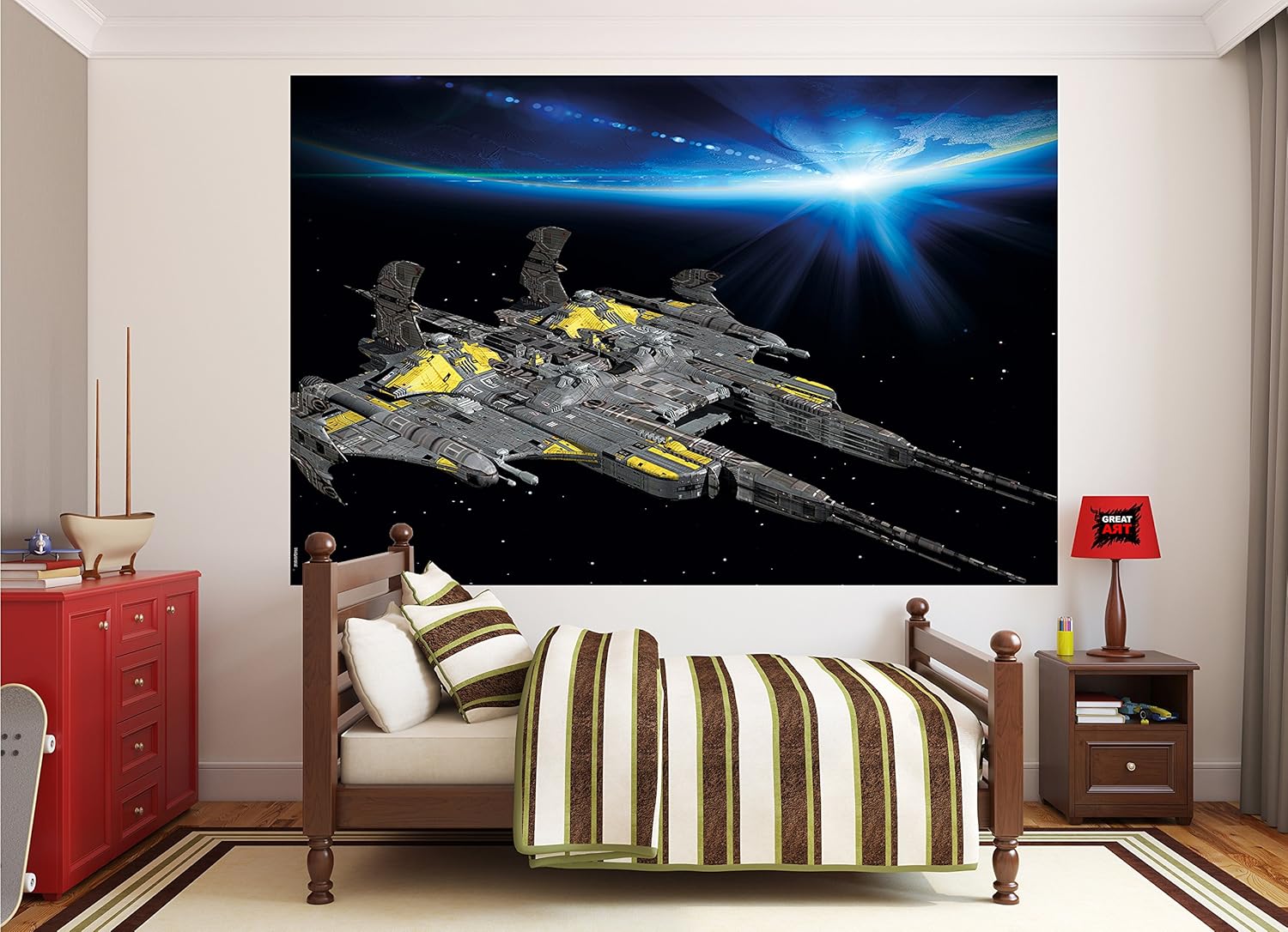 Great Art Papier Peint Chambre D Enfant Vaisseau Spatial Decoration Vaisseau Naval Spatial Millenium Falcon Galaxy World Earth Tout Photo Sur Fond D Ecran Wallpaper 210 X 140 Cm Amazon Fr Bricolage