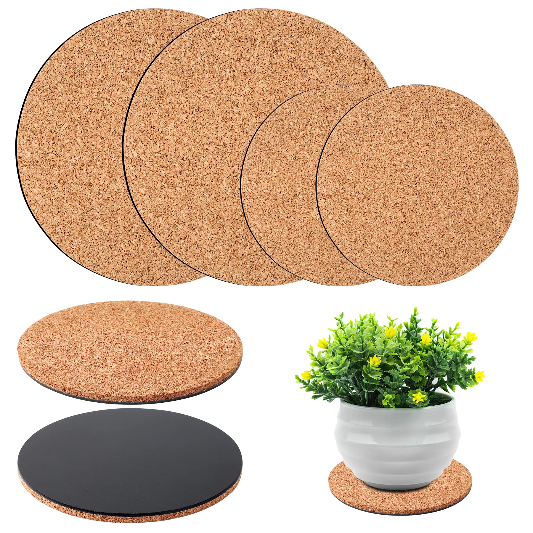 Augshy Cork Plant Coasters, 4 Pieces Cork Plant Mats for Indoor Plants and Garden Pots, Plant Saucer for Indoors (4 Inches, 6 Inches) — image 1