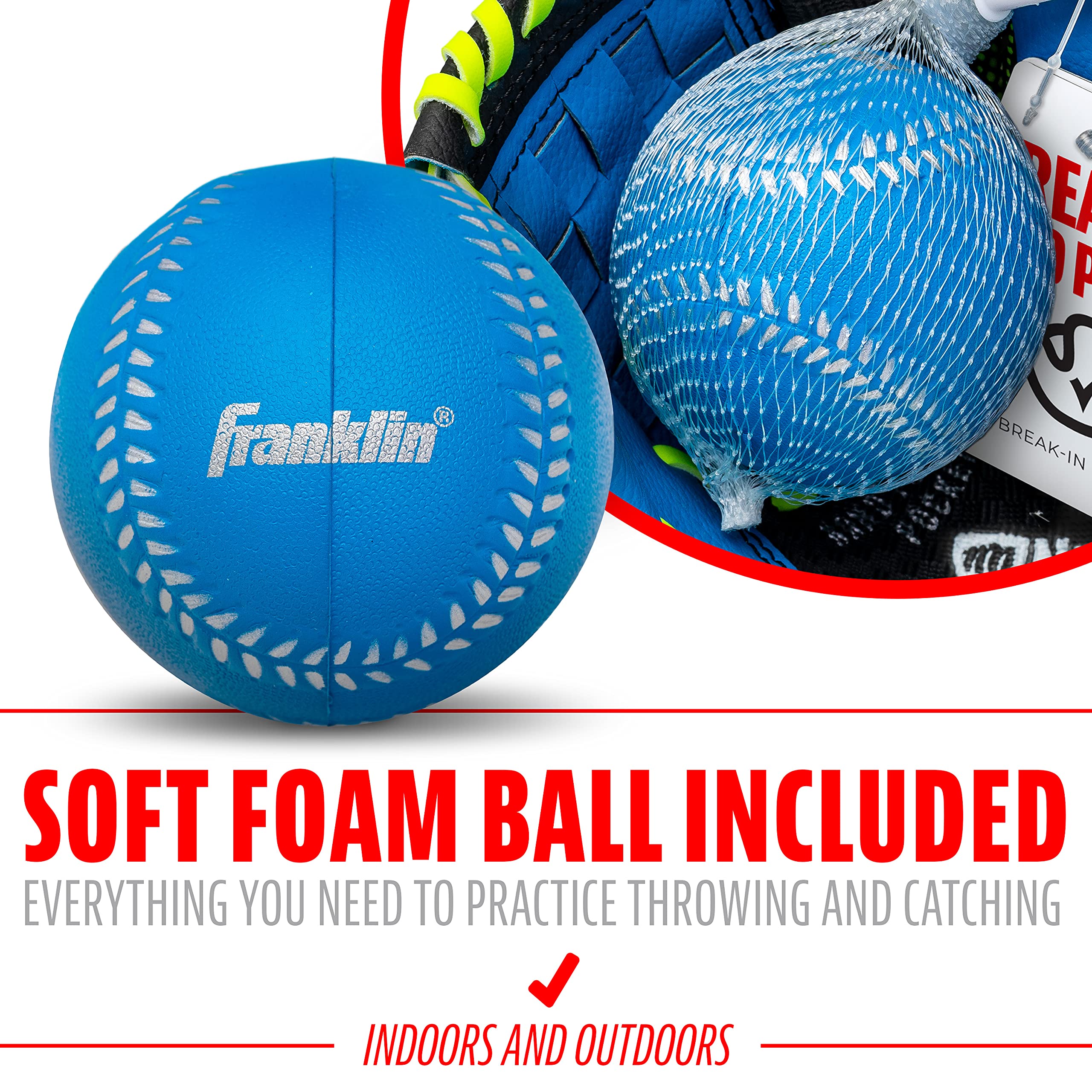 Franklin Sports Youth Teeball Glove - 9.0 Inch Neo-Grip Synthetic Leather Fielding Glove - Left & Right Handed Ready To Play with Ball