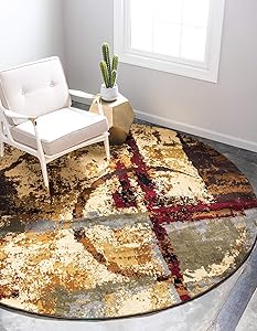 Unique Loom Barista Collection Abstract Vintage Modern Rustic Warm Multi Round Rug (3' 0 x 3' 0)