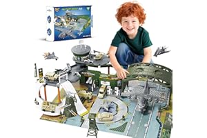XDUOYJOY Military Base Toy Race Track Set with Airplane, Tanks, Cars, Helicopters, Fighter Jets, Army Men Action Figures and Play Mat, Army Vehicle Toys for Kids, Ideal Gift for Boys Girls