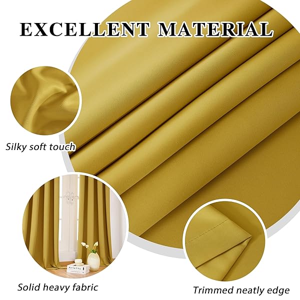 ROOM DARKENING CURTAINS 94 INCHES LONG GROMMET THERMAL INSULATED DRAPES WINDOW TREATMENT CURTAINS FOR BEDROOM(2 PANELS, W52 X L94 INCH, GOLDEN PALM)