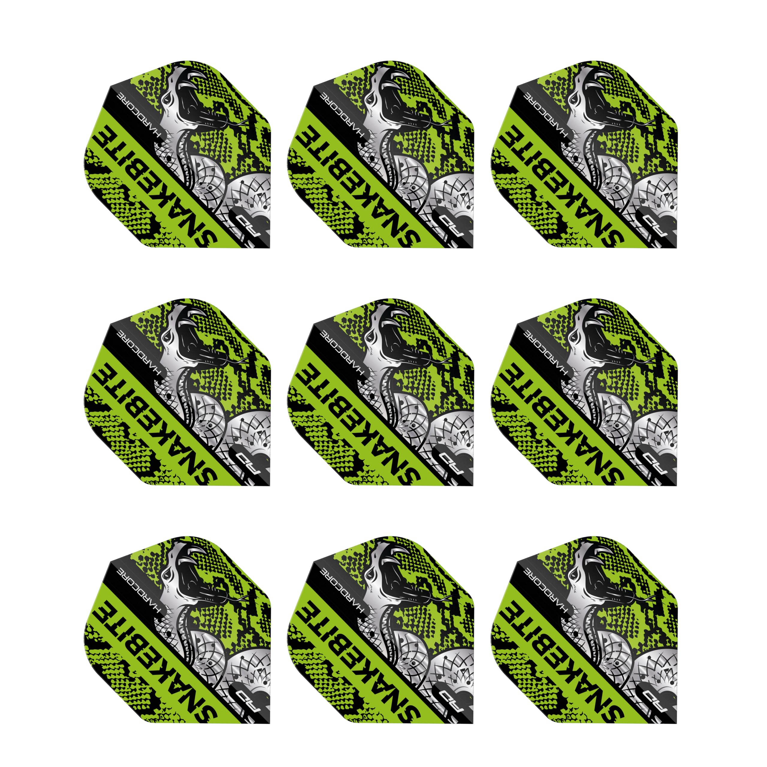 RED DRAGON Snakebite Hardcore Coiled Snakeskin Green Dart Flights - 3 sets Per Pack (9 Dart Flights in total)