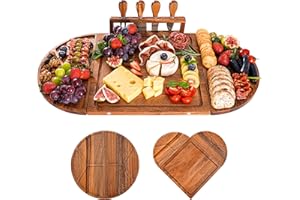 Easoger Large Charcuterie Boards Gift Set - 4 Knives, 3 Part Long & Round Magnetic Cheese Boards - Acacia Wood Grazing Board for Bridal Shower, House warming Gifts New Home, Wedding Gifts for Couple