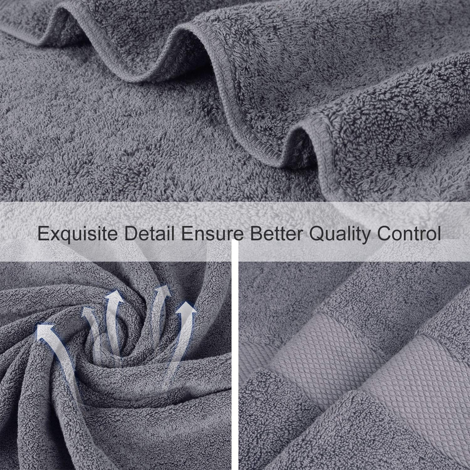 Wonwo 100% Cotton Towel Sets, 600 GSM Luxury Bath Towels 6 Piece Set - 2 Bath Towels, 2 Hand Towels, and 2 Washcloths - Blue Grey: Home & Kitchen