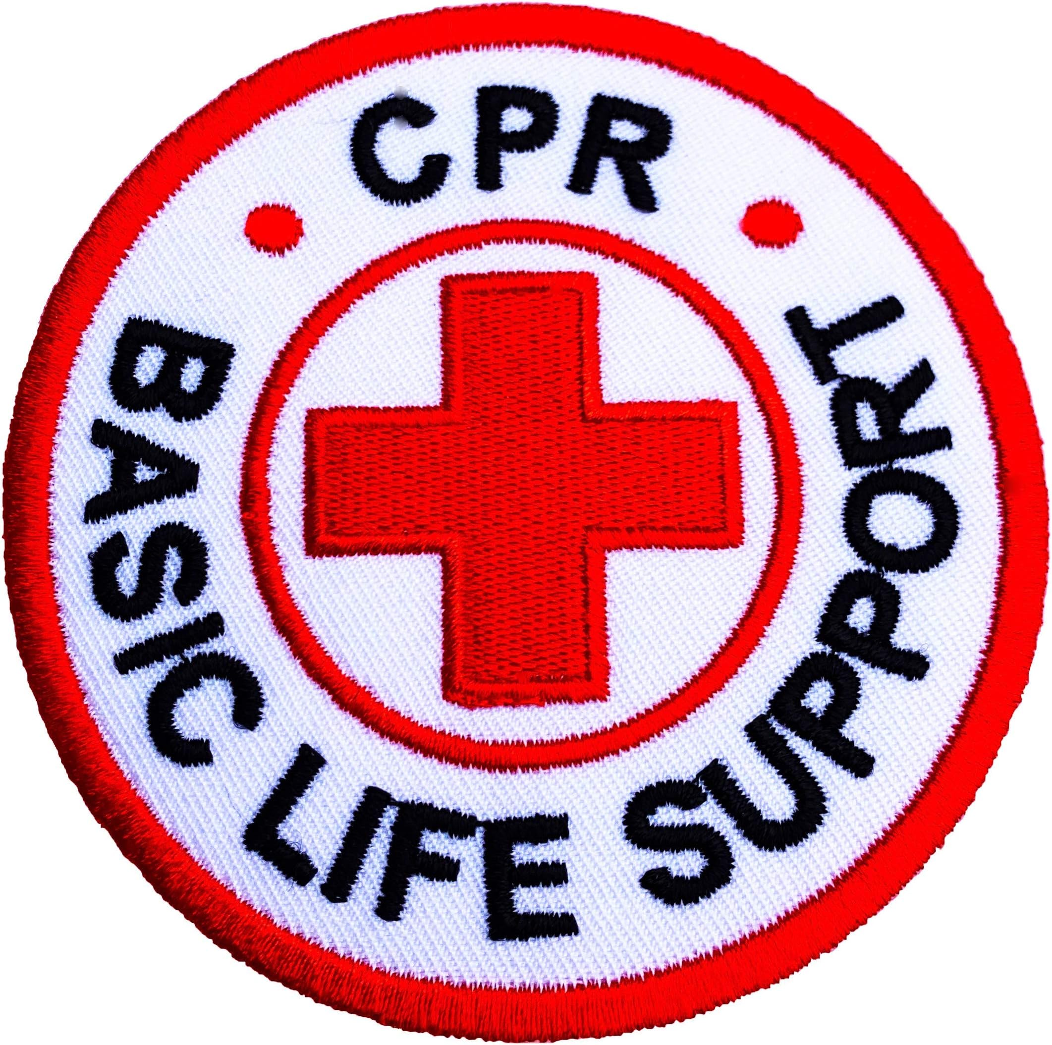 CPR Basic Life Support Patch Embroidered Iron on Badge 8cm Red Cross DIY Applique Costume Doctor Nurse Paramedic Cosplay