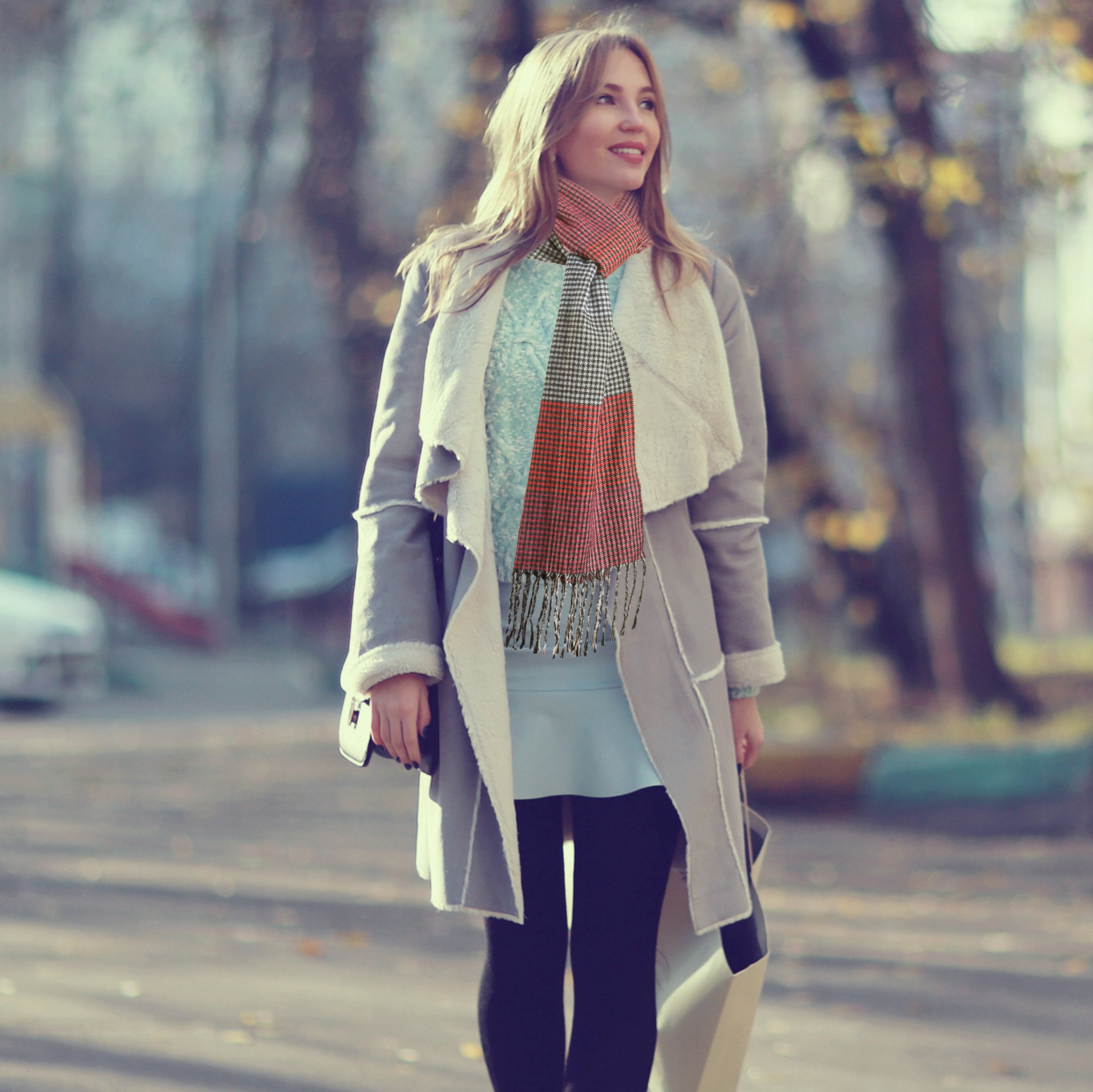 Cashmere-Feel Scarf, Super Soft & Cozy Luxury Warm Cold Weather Long Shawl 66” x 12” inch, Elegant Burgundy/Grey Small Check Fashion Tassel End Scarves Classic for Men and Women by Clara Clark