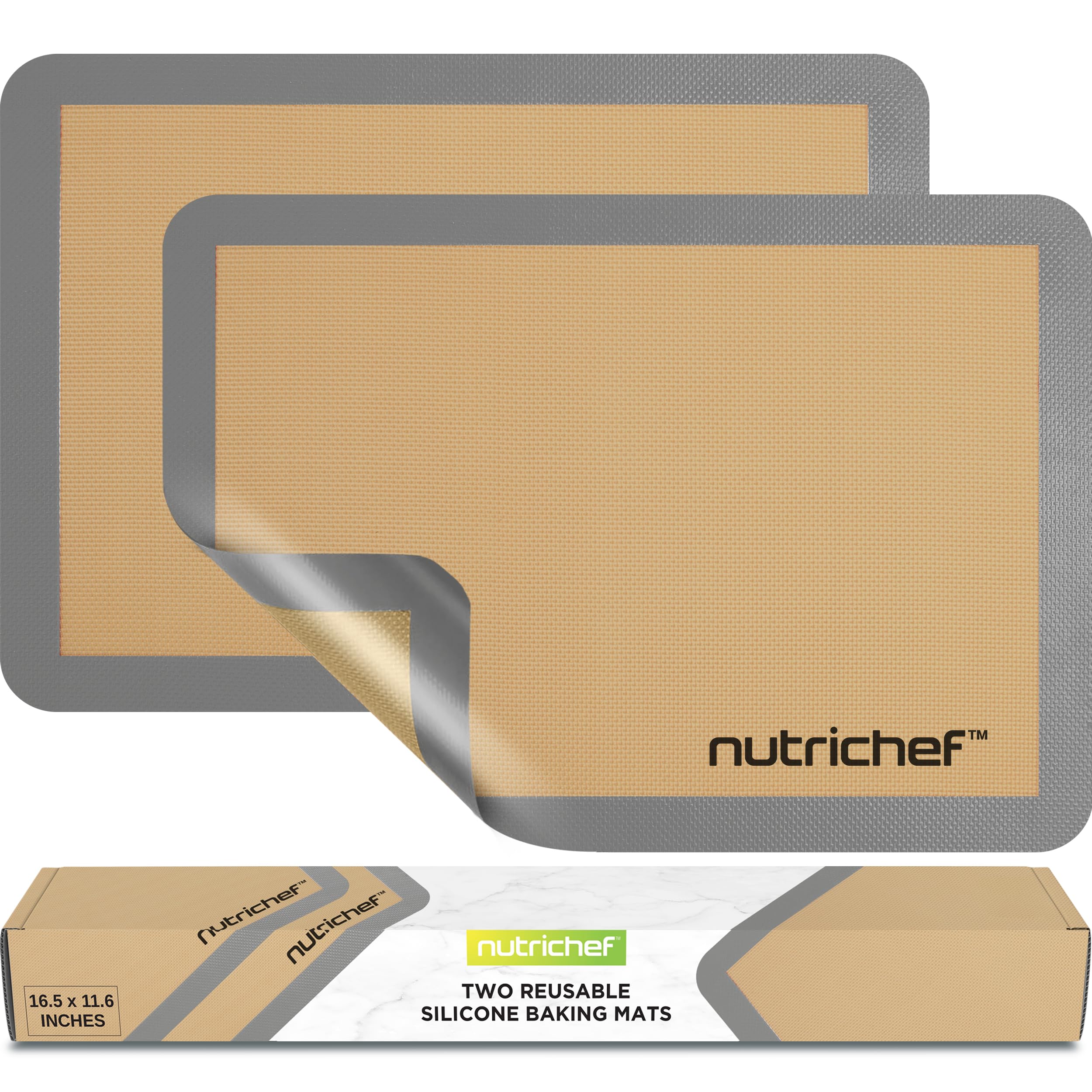 Photo 1 of Nutrichef Silicone Baking Mats - 2 Non-stick Food-Grade Reusable Silicone Mats - Perfect for Half Baking Pans 16.5 x 11.6 IN - Oven-Safe Up to 480 Degrees F - Safe for Ovens & Dishwashers - Grey